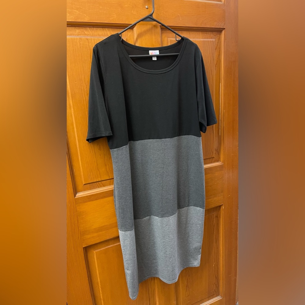 LuLaRoe Julia dress. New without tags. Black & gray color blocks.